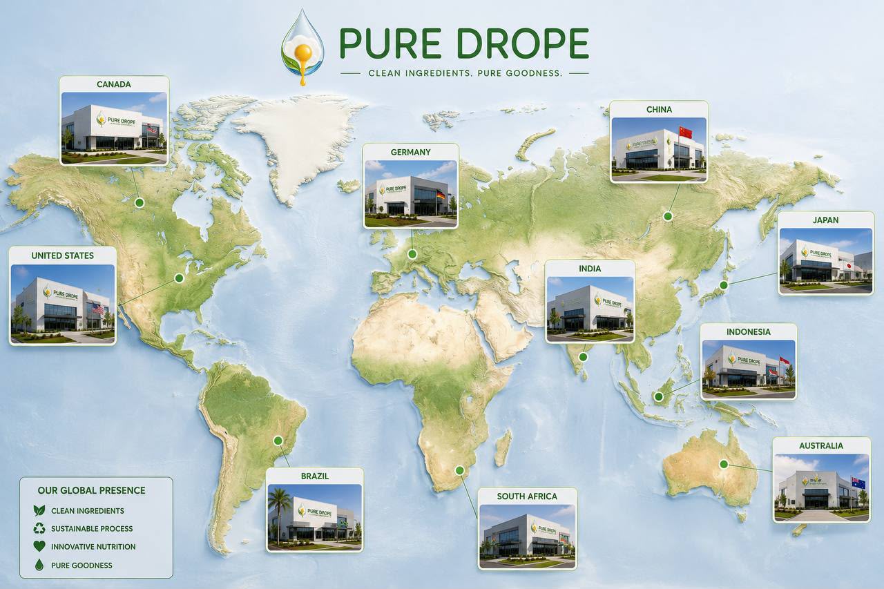 Concept map illustrating Pure Drop’s long-term ambition for international markets and regional production partnerships